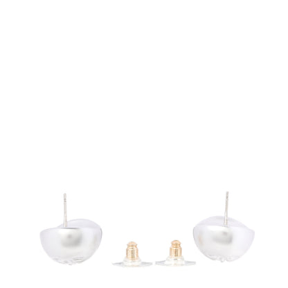 Chanel Resin Metal CC Stud Earrings Silver Pearly White 3 of 5