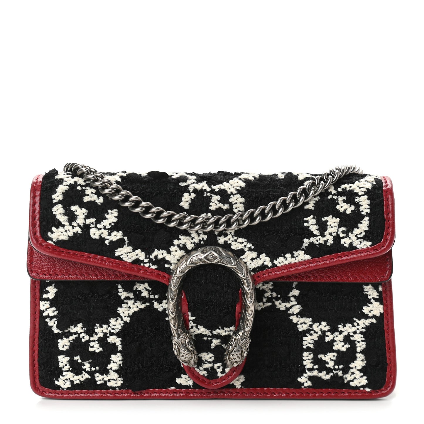 Tweed GG Monogram Super Mini Dionysus Shoulder Bag Black White Romantic Cherry