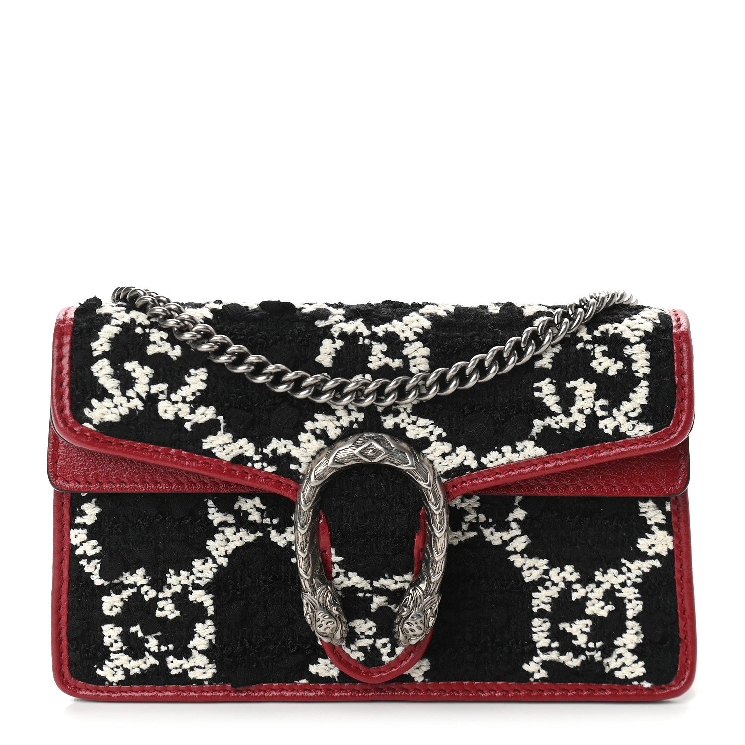 Gucci Tweed GG Monogram Super Mini Dionysus Shoulder Bag Black White Romantic Cherry 1 of 9