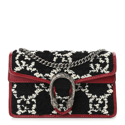 Gucci Tweed GG Monogram Super Mini Dionysus Shoulder Bag Black White Romantic Cherry 1 of 9
