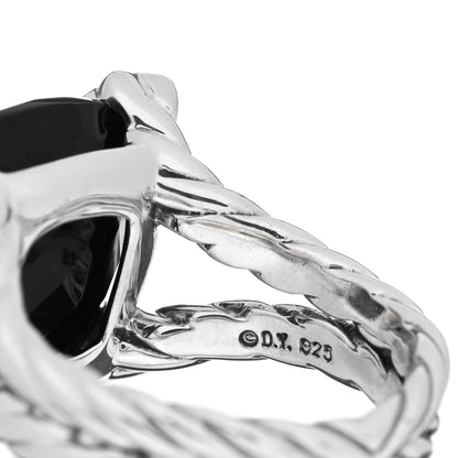 David Yurman Sterling Silver Diamond Black Onyx 14mm Cushion On Point Ring 54 7 5 of 5