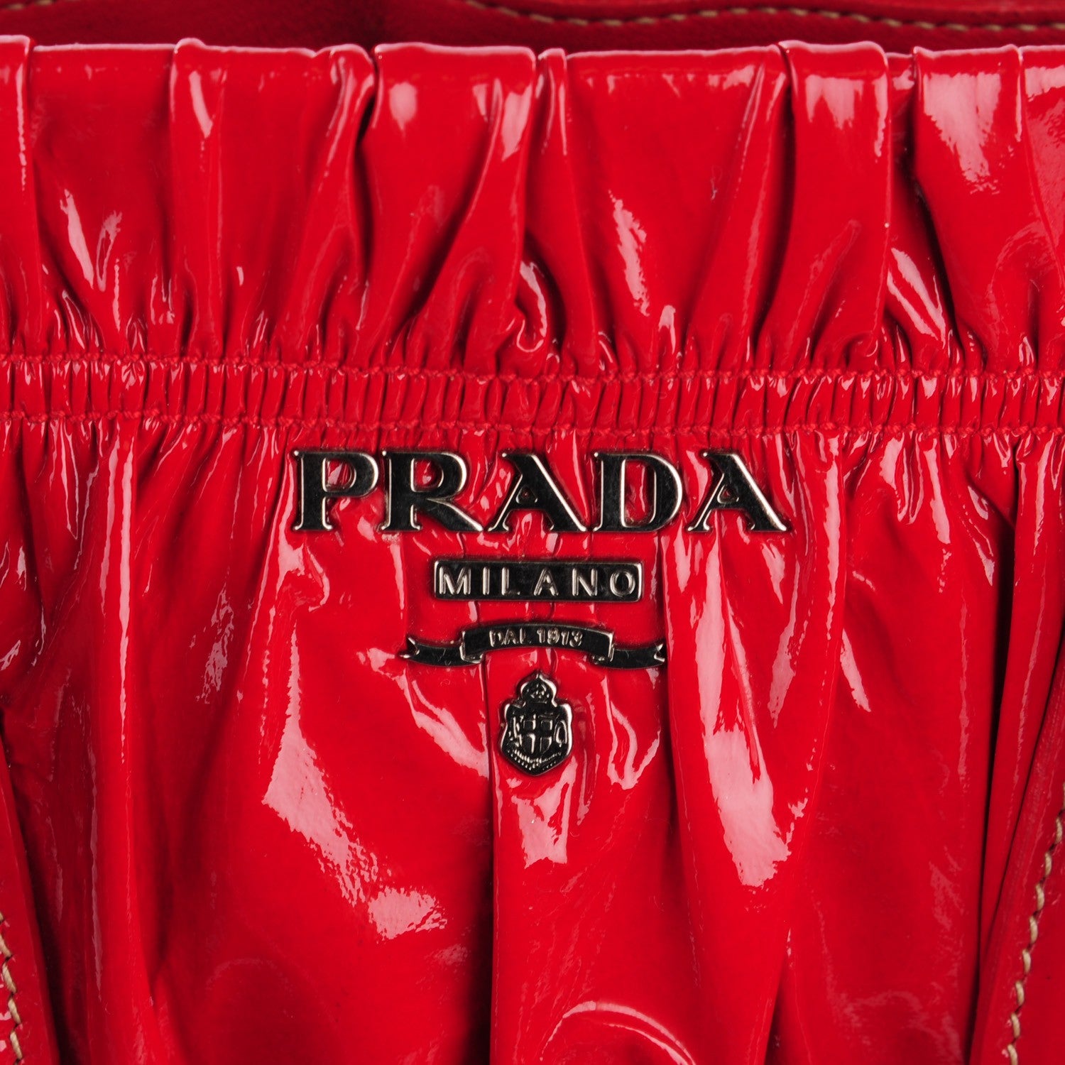 Prada Vernice Patent Dressy Gaufre Tote Rosso 9 of 9