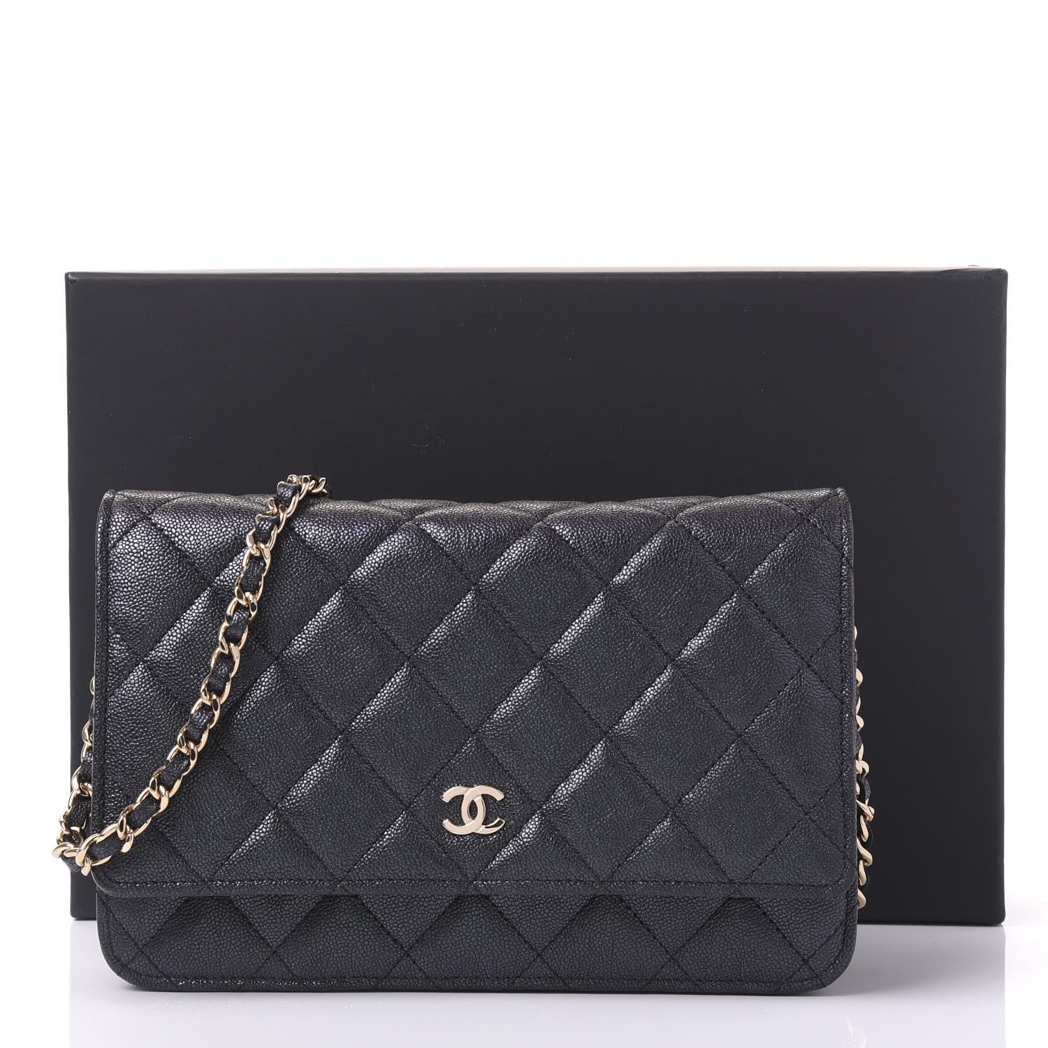 Chanel Iridescent Caviar Quilted Wallet On Chain WOC Black 11 of 11