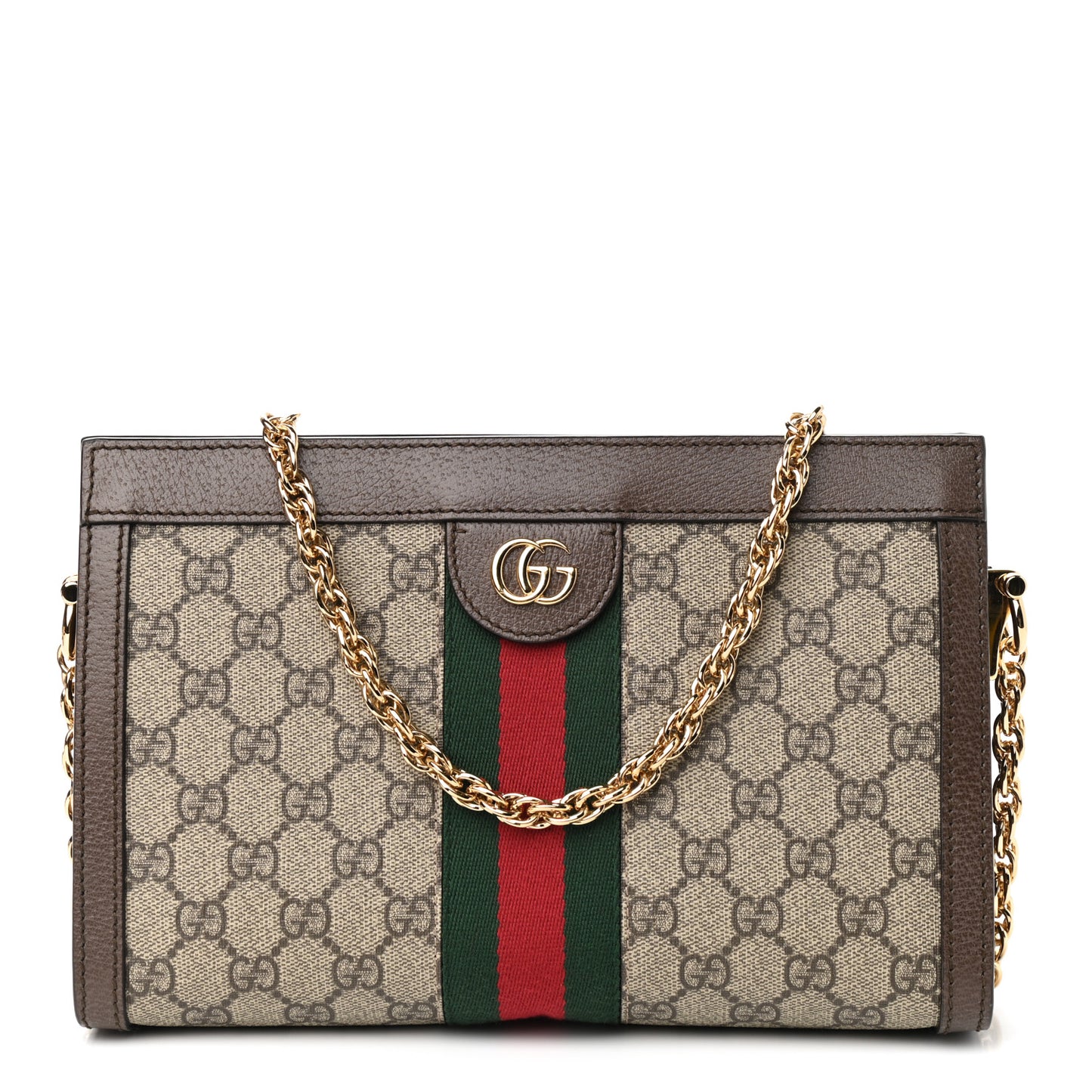 GG Supreme Monogram Web Small Ophidia Chain Shoulder Bag Brown