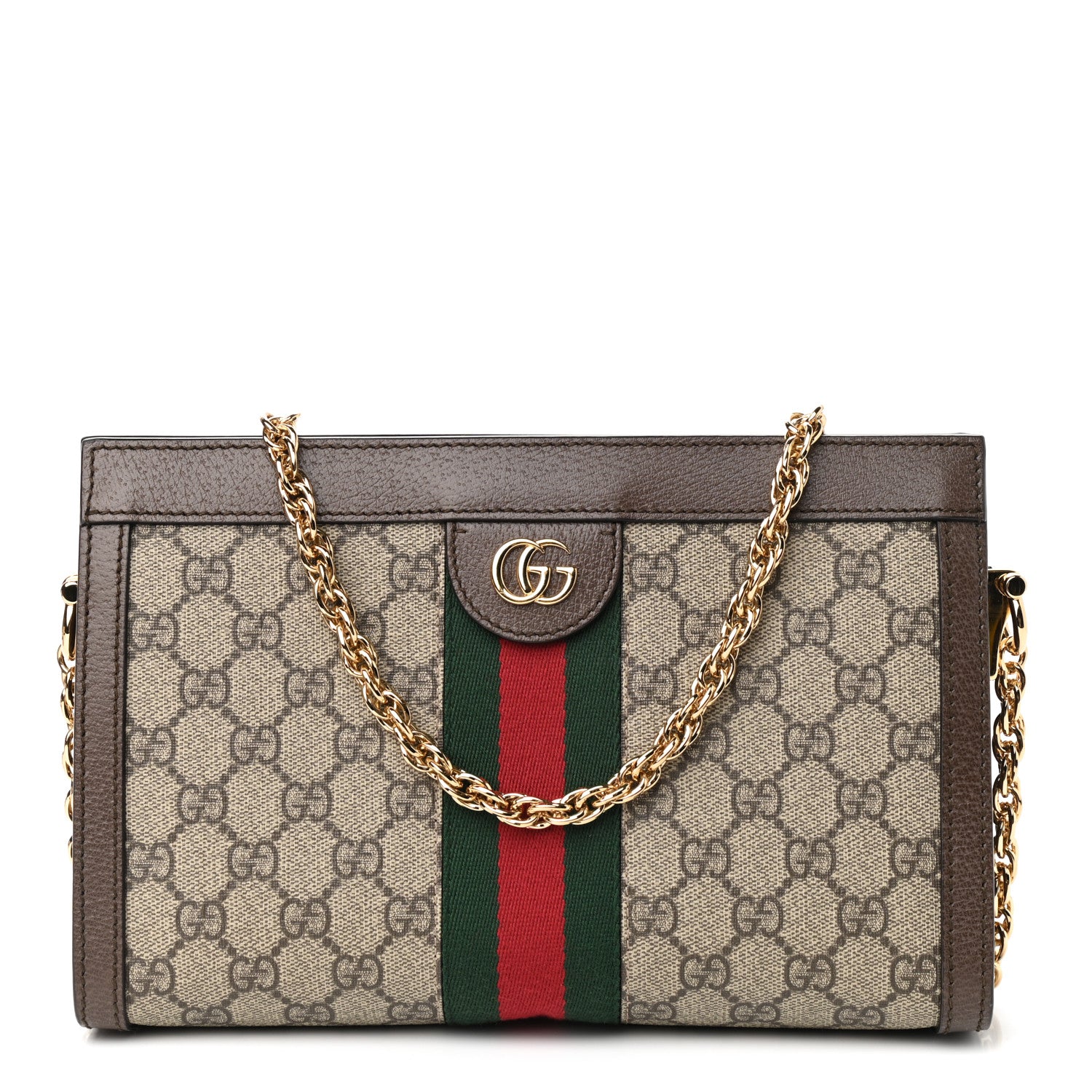Gucci GG Supreme Monogram Web Small Ophidia Chain Shoulder Bag Brown 1 of 9