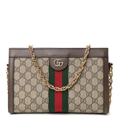 Gucci GG Supreme Monogram Web Small Ophidia Chain Shoulder Bag Brown 1 of 9