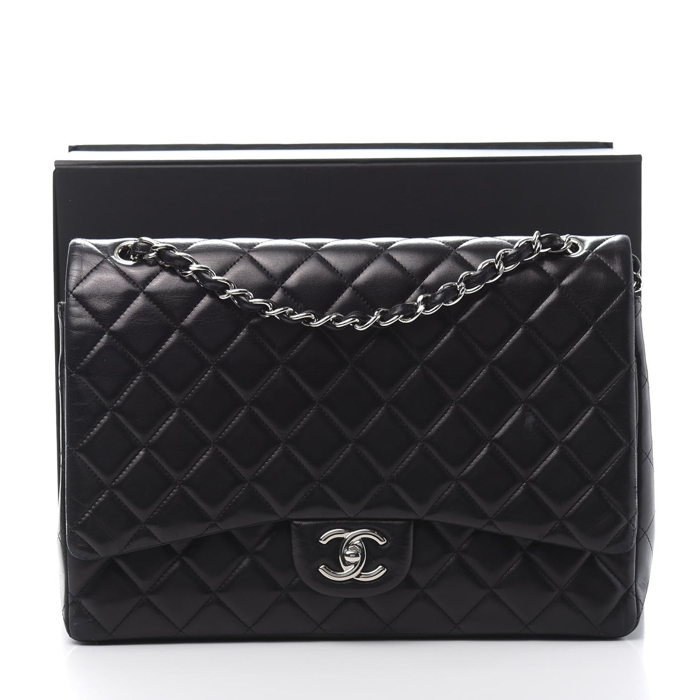Lambskin Quilted Maxi Double Flap Black