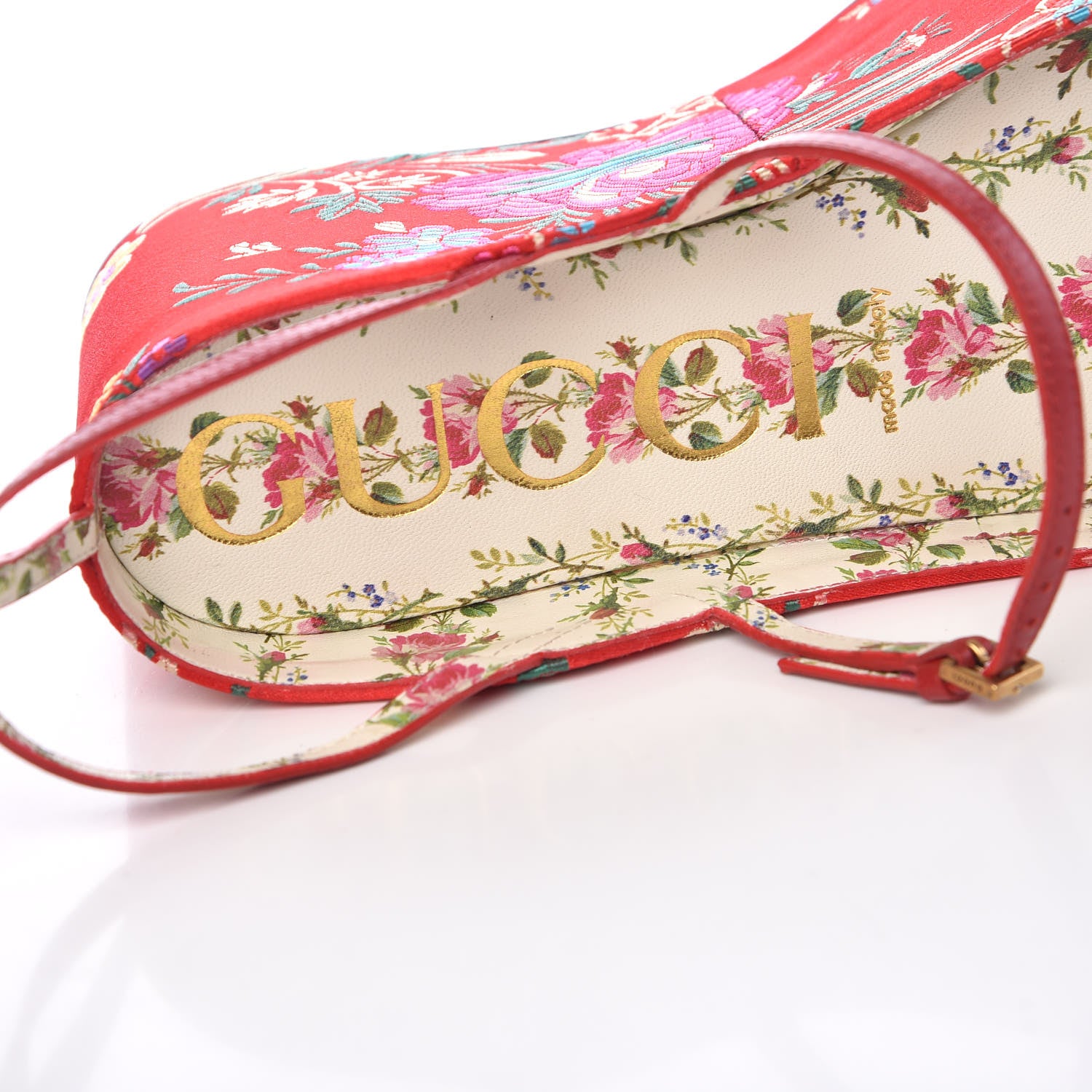 Gucci Malaga Kid Silk Hannelore Detachable Platform Slide 37 Hibiscus Red 14 of 18