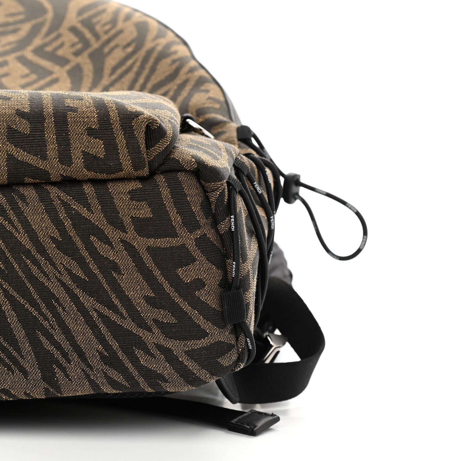 Fendi X SARAH COLEMAN Fabric Jacquard Vitello Grace Light Woven Lanyard FF Vertigo Pouch Pocket Backpack Tobacco Moro Black 10 of 10