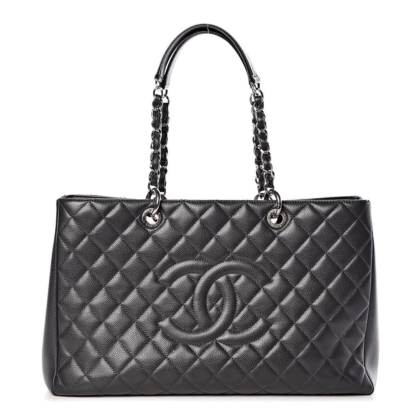 Caviar Quilted XL Grand Shopping Tote GST Dark Grey