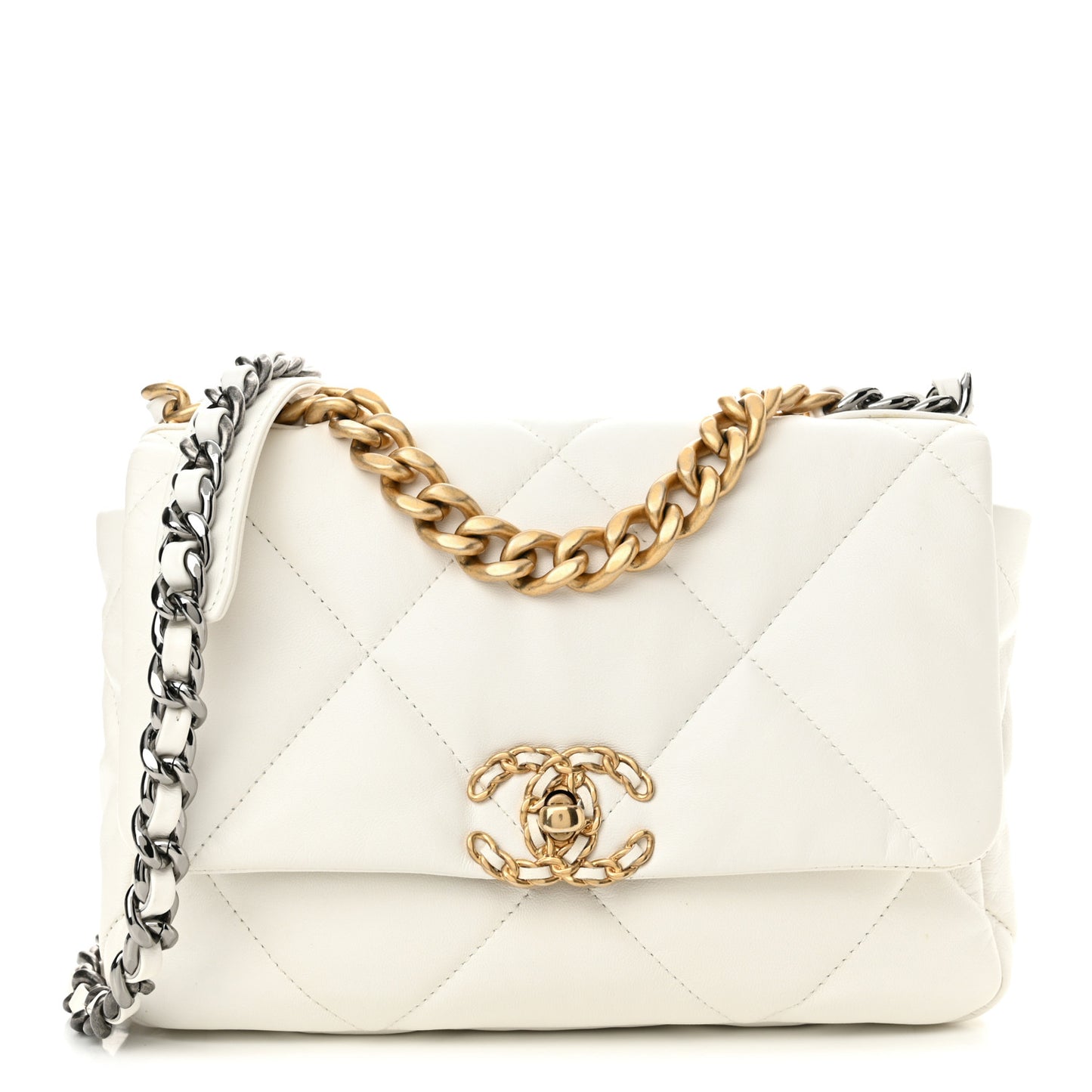 Goatskin Quilted Medium Chanel 19 Flap White