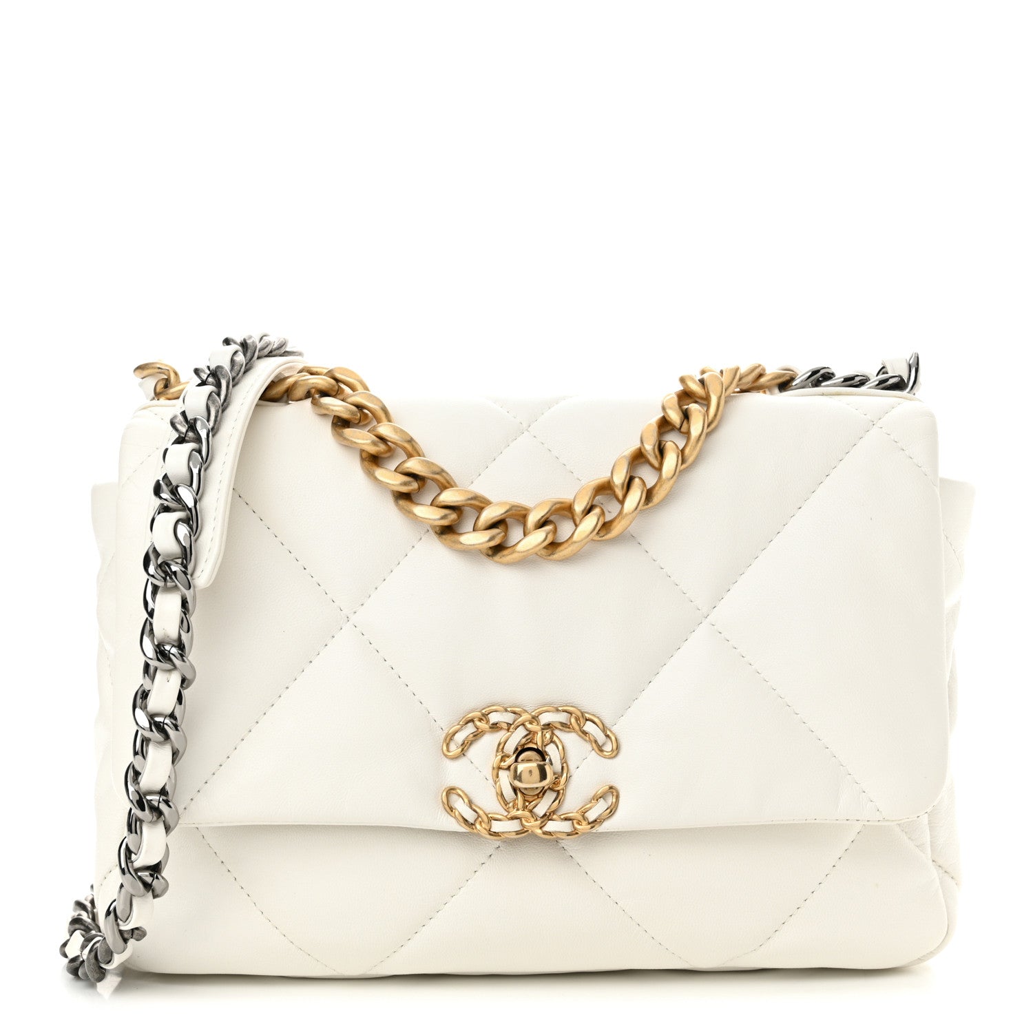 Chanel Goatskin Quilted Medium Chanel 19 Flap White 1 of 12