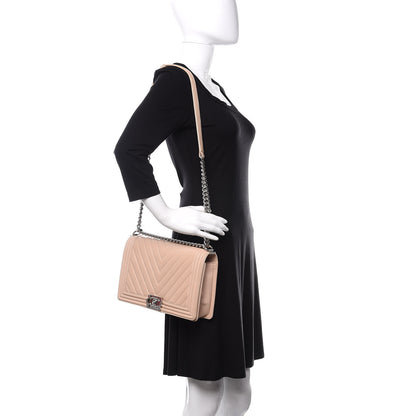 Chanel Lambskin Chevron Quilted New Medium Boy Flap Beige 2 of 9