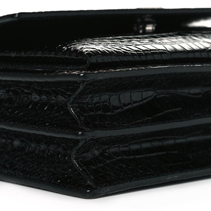 Saint Laurent Calfskin Crocodile Embossed Medium Monogram Sunset Black 8 of 10