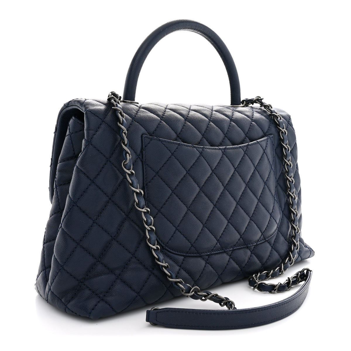 Chanel Caviar Quilted Medium Coco Handle Flap Navy Blue 3 of 10