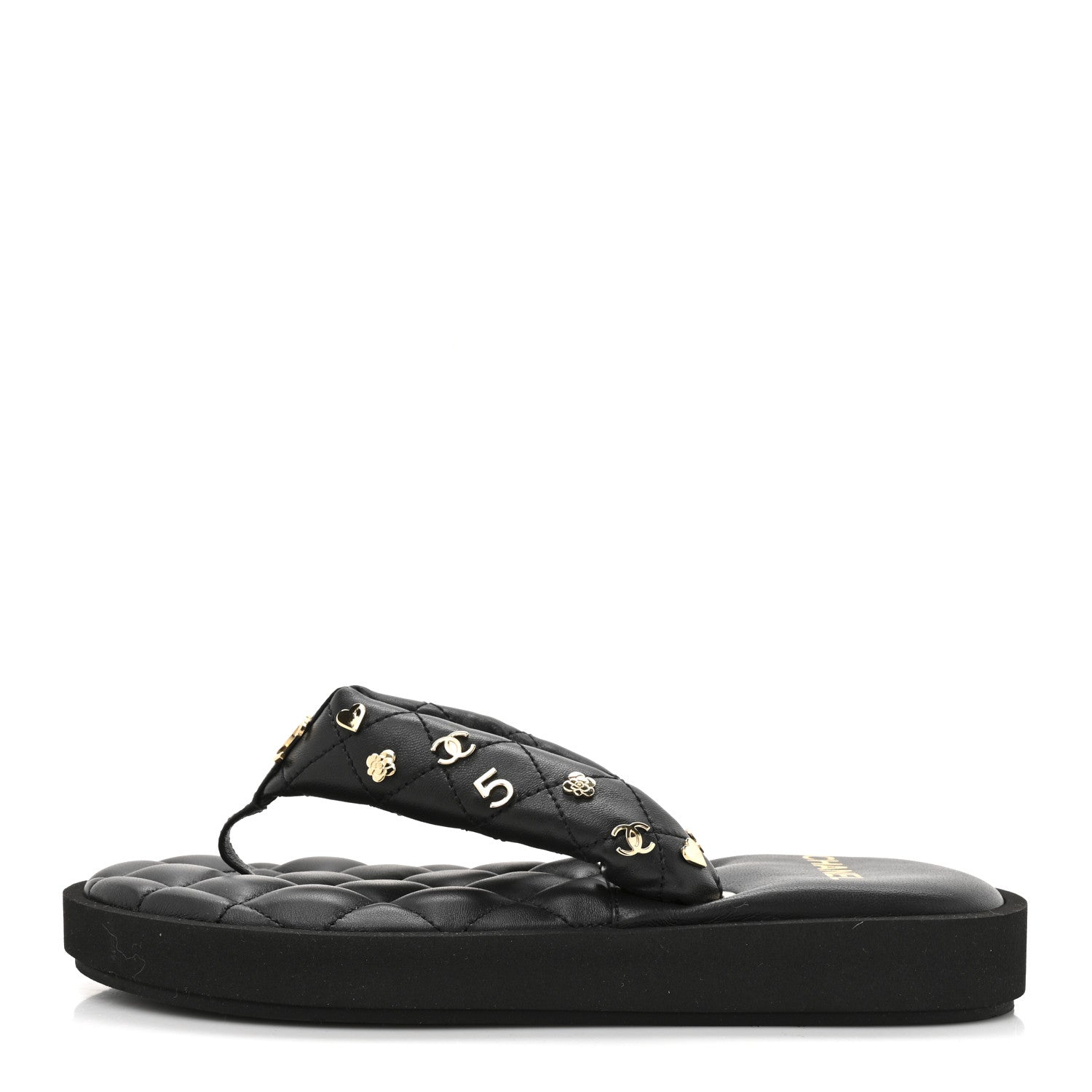 Chanel Lambskin Quilted Padded Charms Thong Sandals 36 Black 1 of 8
