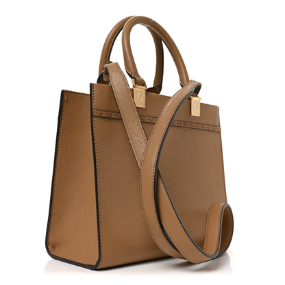 Fendi Vitello Santa Barbara Woven Logo Small Fendi Sunshine Shopper Tote Cappucino Cappucino 3 of 10