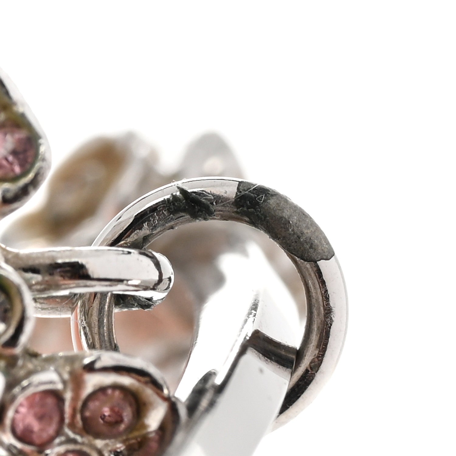 Christian Dior Crystal Flower Hoop Earrings Silver Pink 1406161