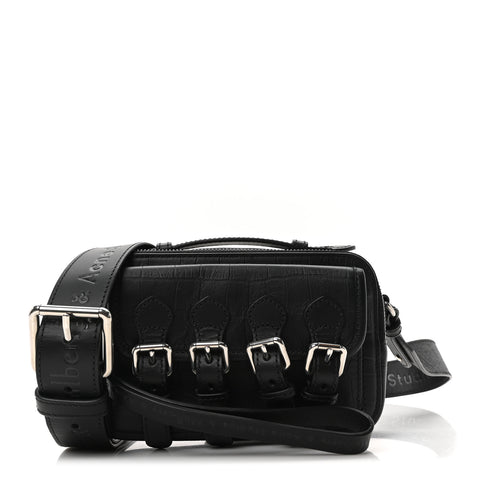 x ACNE STUDIOS Calfskin Crocodile Embossed Mini Messenger Bag Black