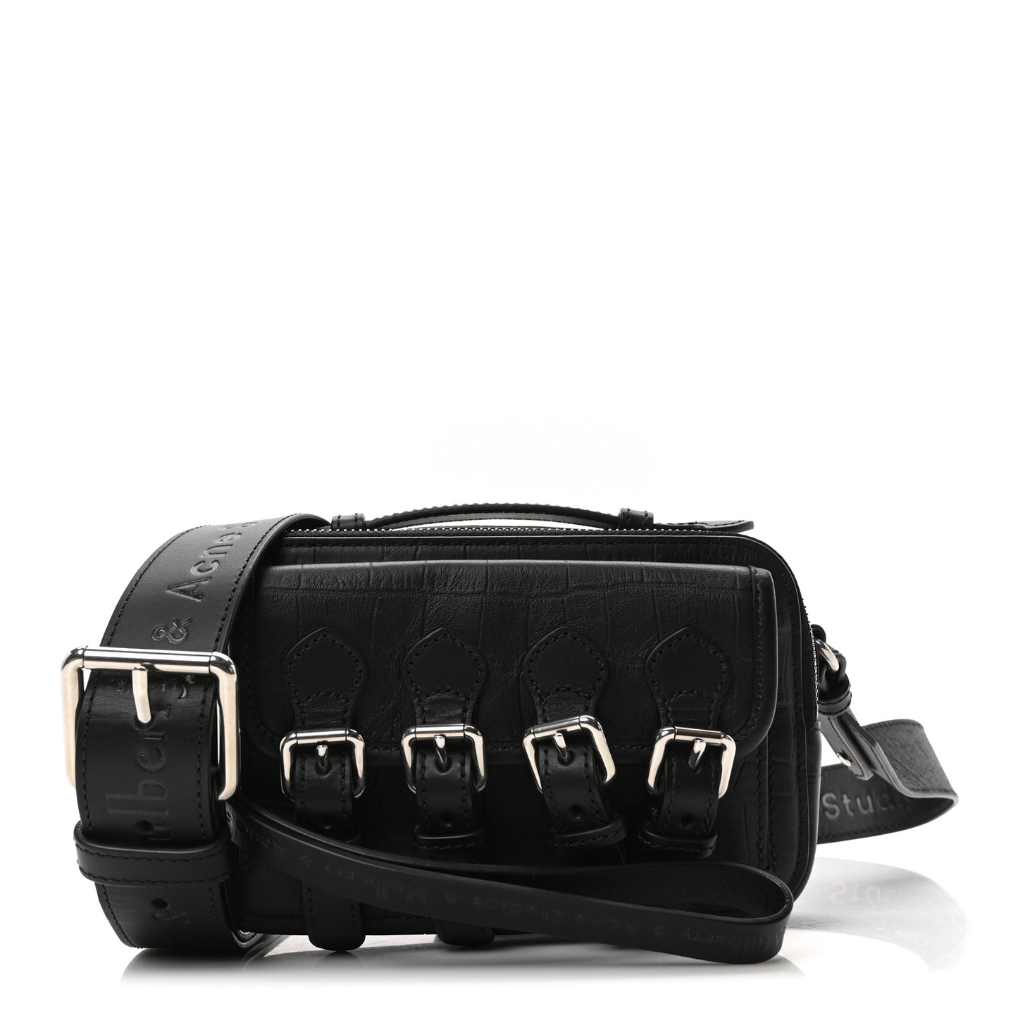 x ACNE STUDIOS Calfskin Crocodile Embossed Mini Messenger Bag Black