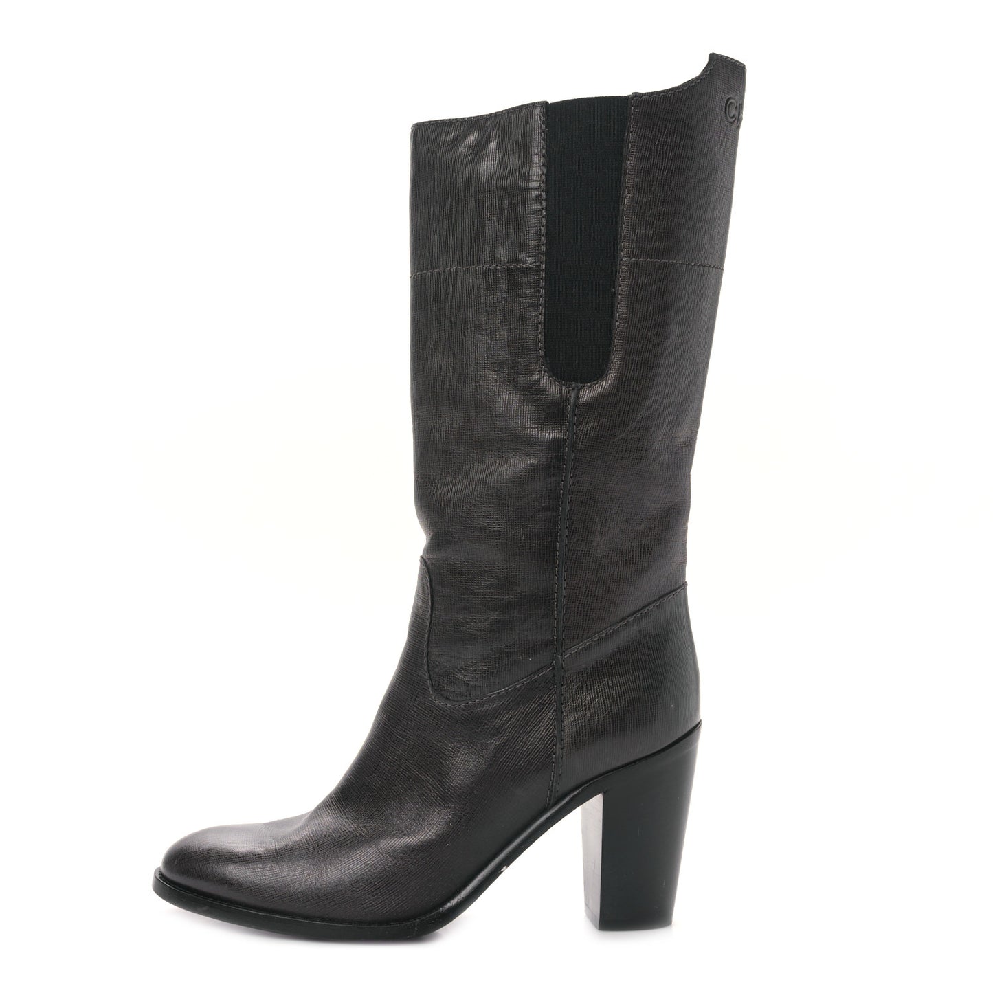 Textured Calfskin Coco Boy Tall Boots 40 Black