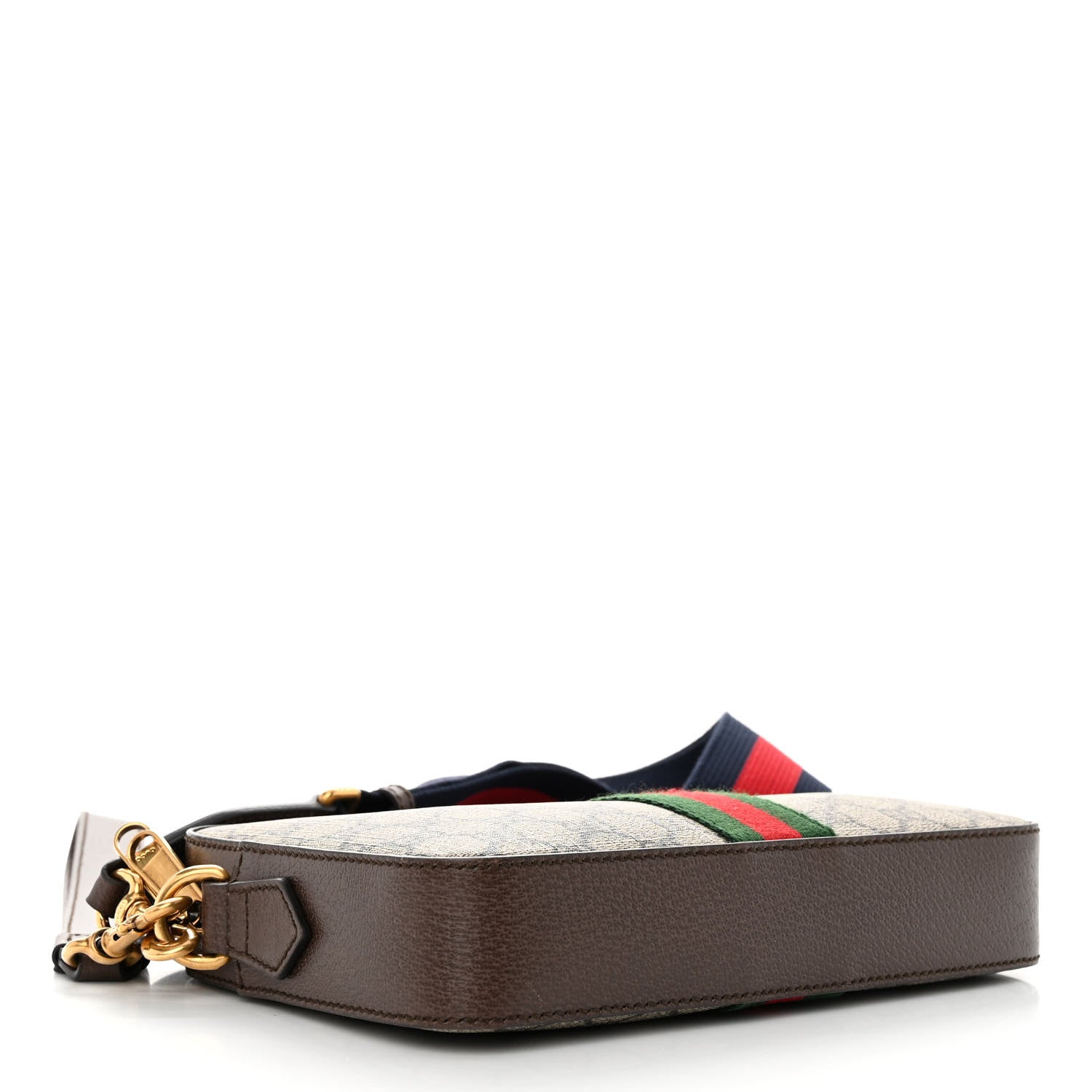 Gucci GG Supreme Monogram Textured Dollar Calfskin Web Ophidia Wristlet Shoulder Bag Beige Ebony New Acero 3 of 8