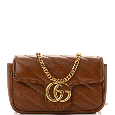 Azalea Calfskin Matelasse Diagonal Super Mini GG Marmont Shoulder Bag Cuir