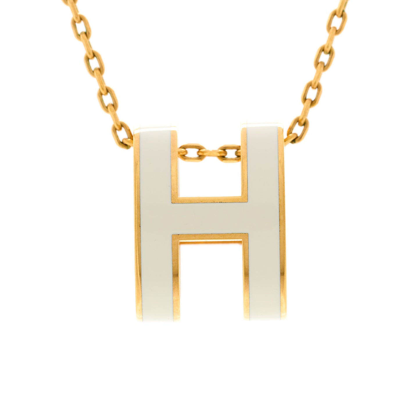Lacquered Gold Pop H Pendant Necklace White