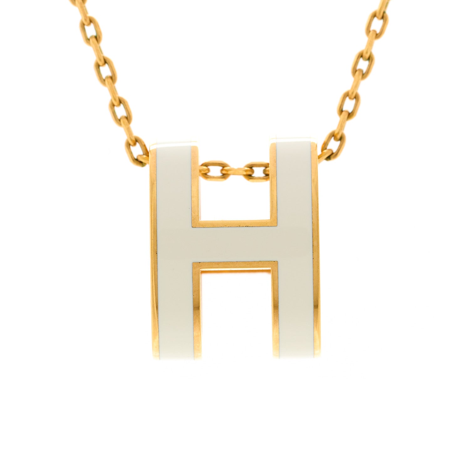 Hermes Lacquered Gold Pop H Pendant Necklace White 4 of 6