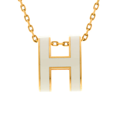 Hermes Lacquered Gold Pop H Pendant Necklace White 4 of 6