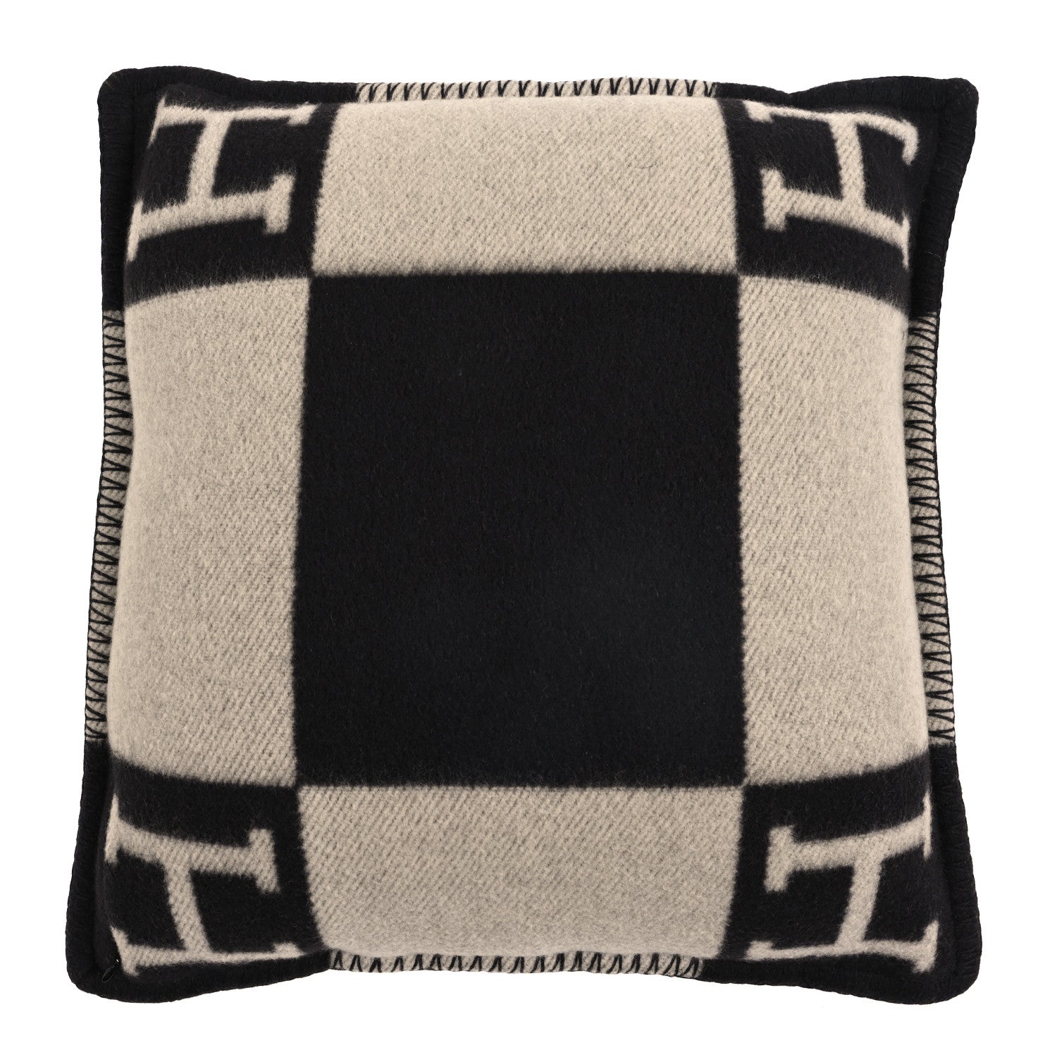 Hermes Wool Cashmere Avalon Pillow PM Ecru Gris Fonce 1944568