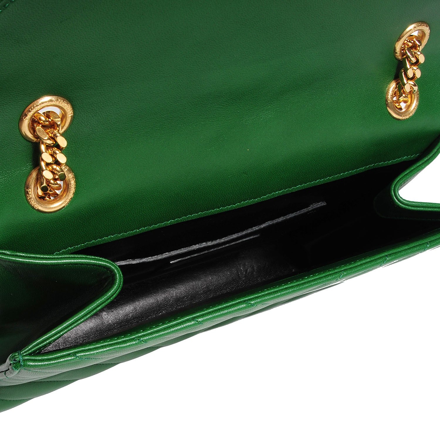 Saint Laurent Lambskin Matelasse Chevron Medium Monogram Satchel Green 5 of 9