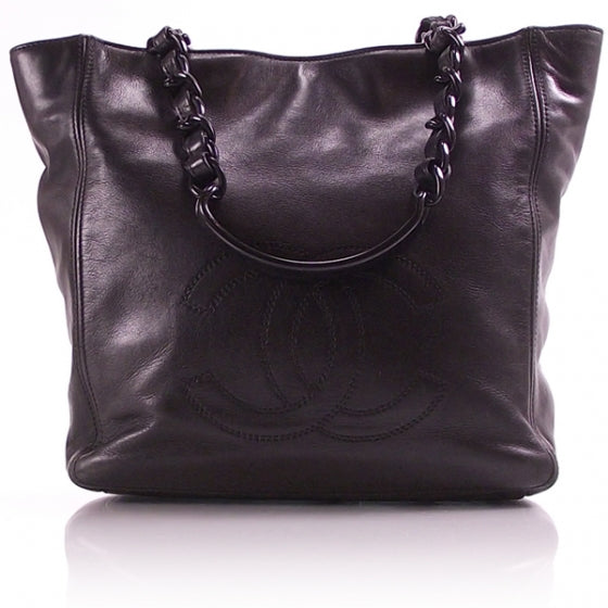Leather Modern Chain Shopper Black