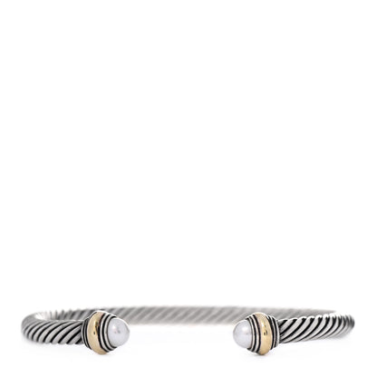David Yurman Sterling Silver 14K Yellow Gold Pearl 5mm Cable Classics Bracelet 1 of 5