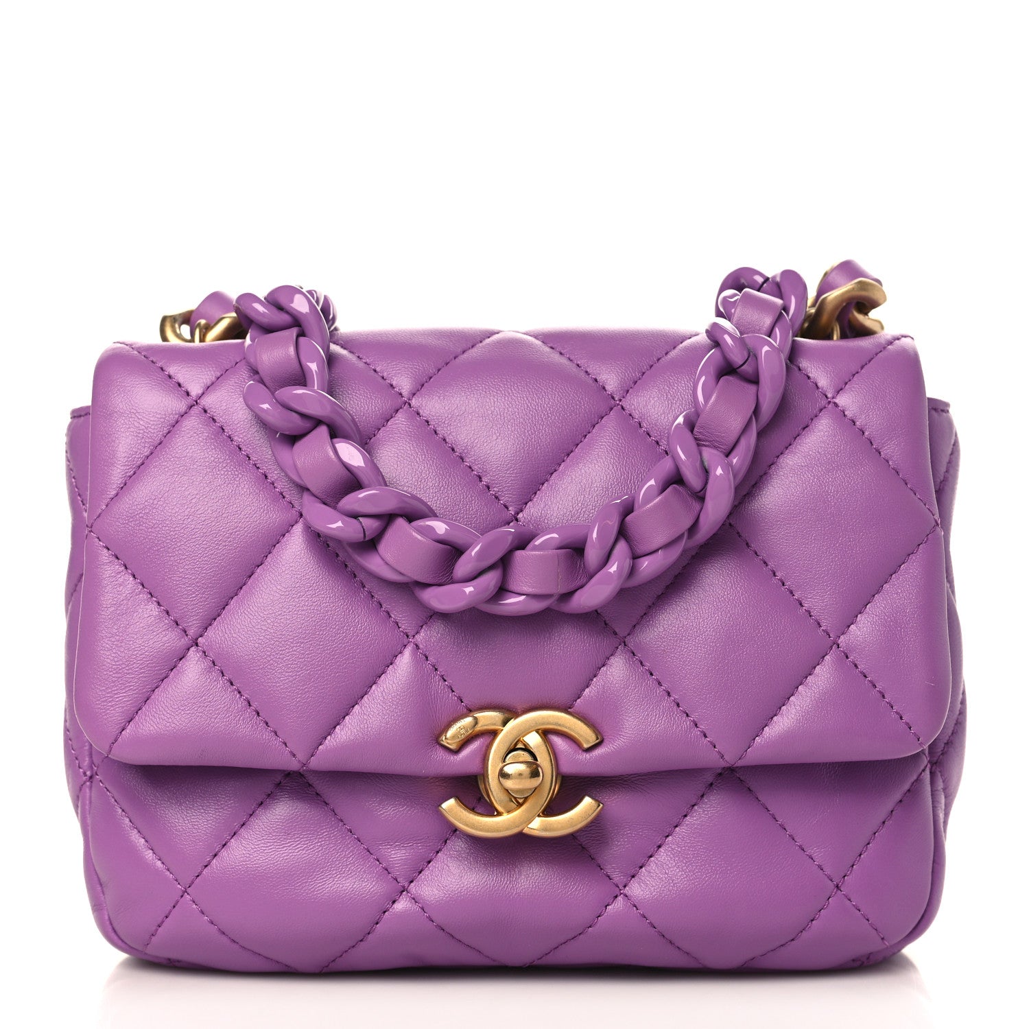 Chanel Lambskin Quilted Mini Lacquered Chain Flap Purple 1 of 9