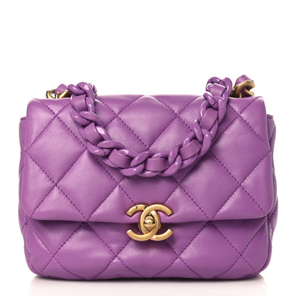 Chanel Lambskin Quilted Mini Lacquered Chain Flap Purple 1 of 9