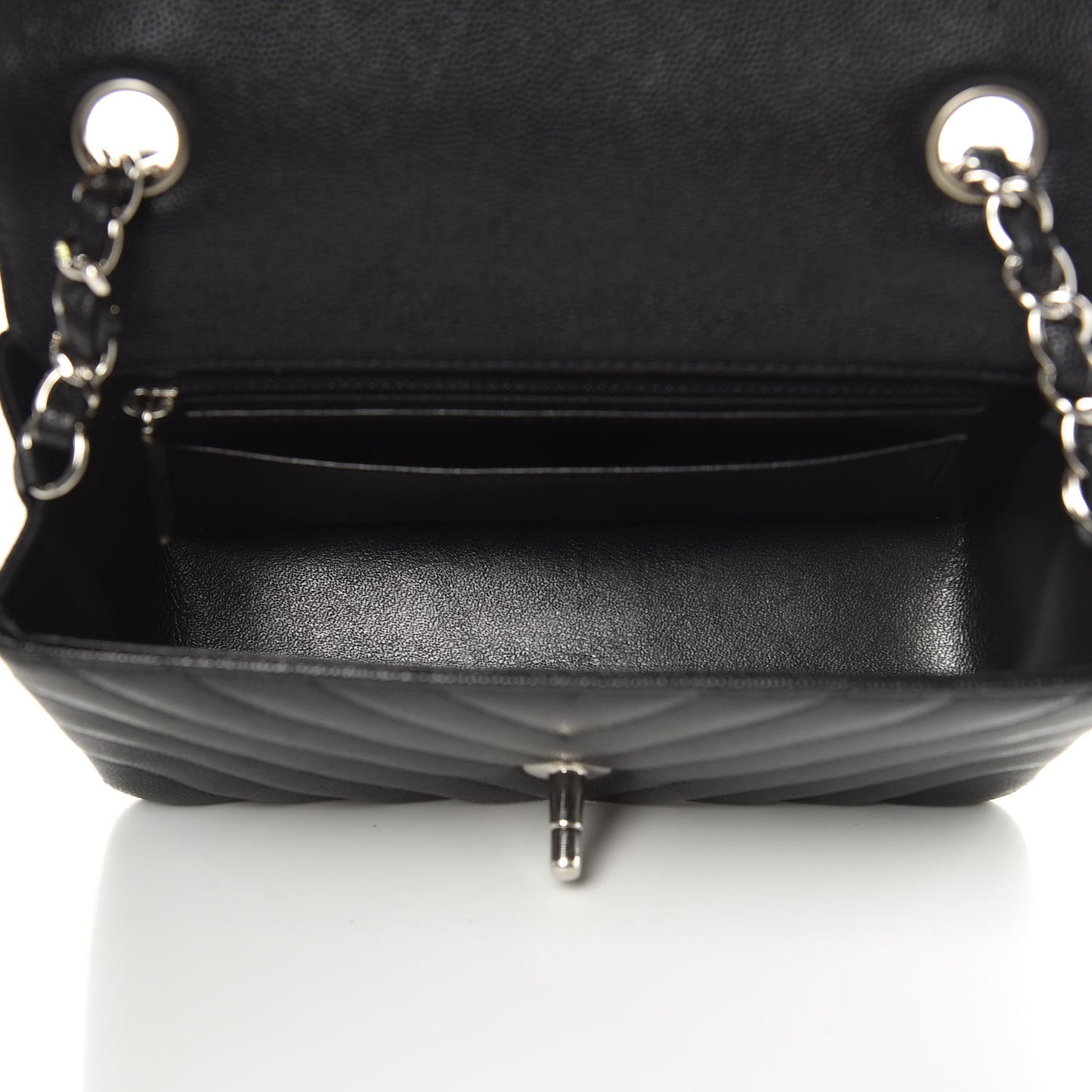 Caviar Chevron Quilted Mini Rectangular Flap Black