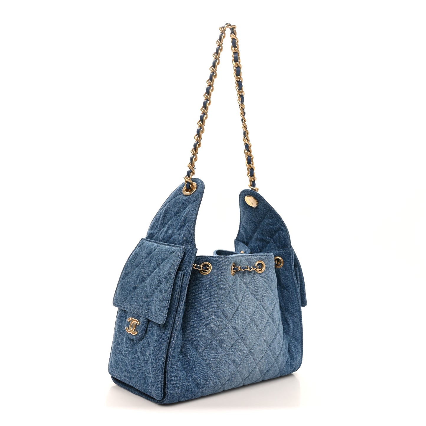 Washed Denim Quilted Small Chanel 25 Handbag Blue