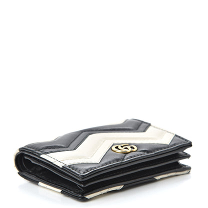 Gucci Calfskin Matelasse GG Marmont Card Case Wallet Black White 4 of 9