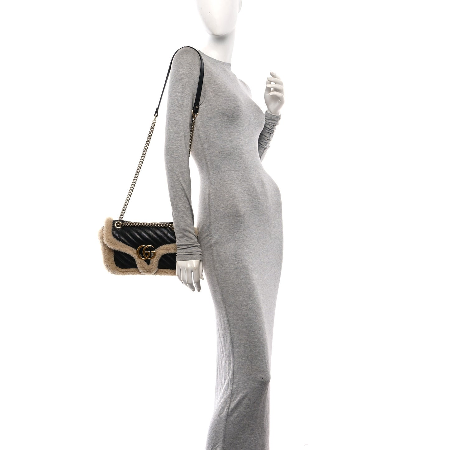 Azalea Calfskin Wool Matelasse Diagonal Small GG Marmont Shoulder Bag Black