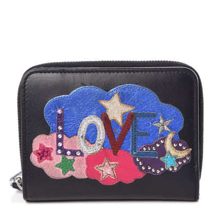 Saint Laurent Calfskin Love Patchwork Compact Zip Around Wallet Black 1 of 12