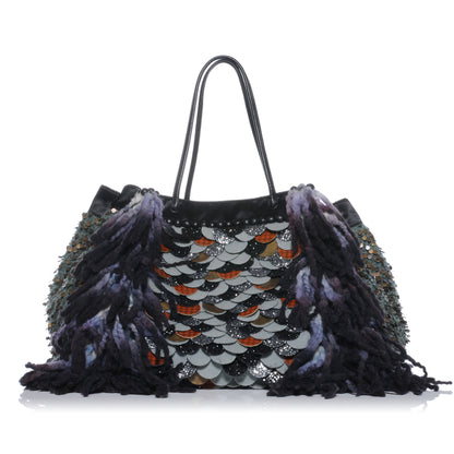 Fendi Wool Sequin Calfskin Ricami Embroidered Pillow Grande Voodoo Tote 1 of 8