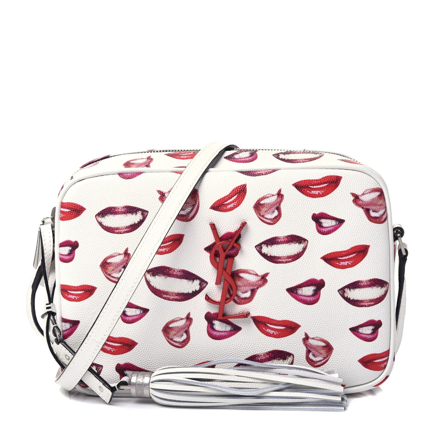 Saint Laurent Grain De Poudre Lips Print Medium Classic Monogram Camera Bag White Red 1 of 11