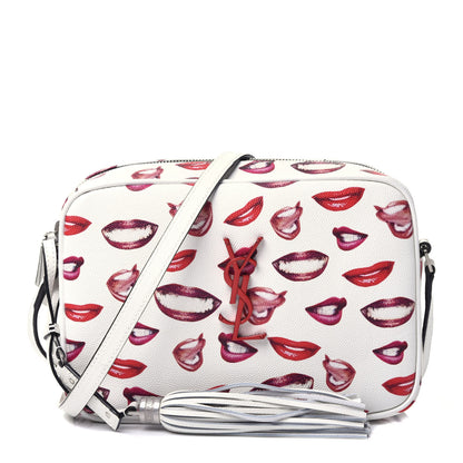 Saint Laurent Grain De Poudre Lips Print Medium Classic Monogram Camera Bag White Red 1 of 11