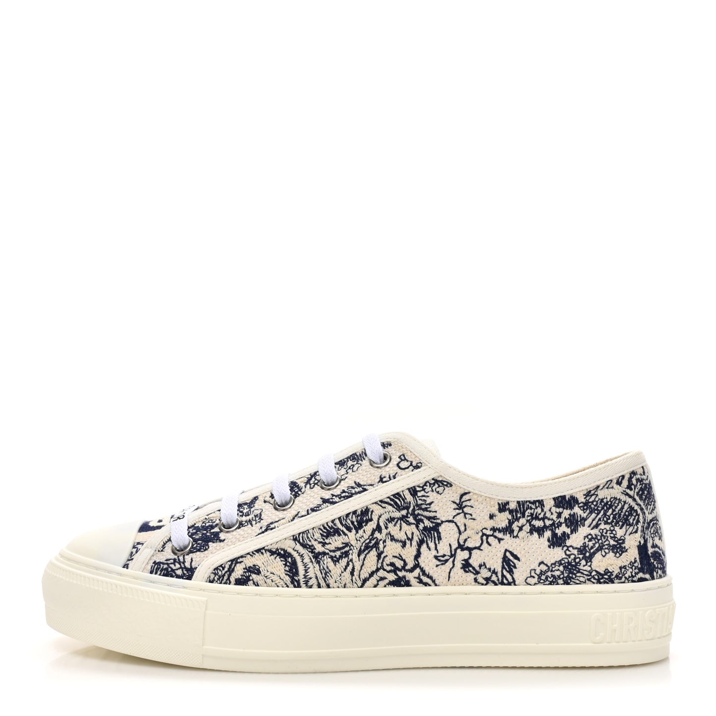 Canvas Toile De Jouy Embroidered Womens Walk Dior Low Top Sneakers 38.5 White Navy