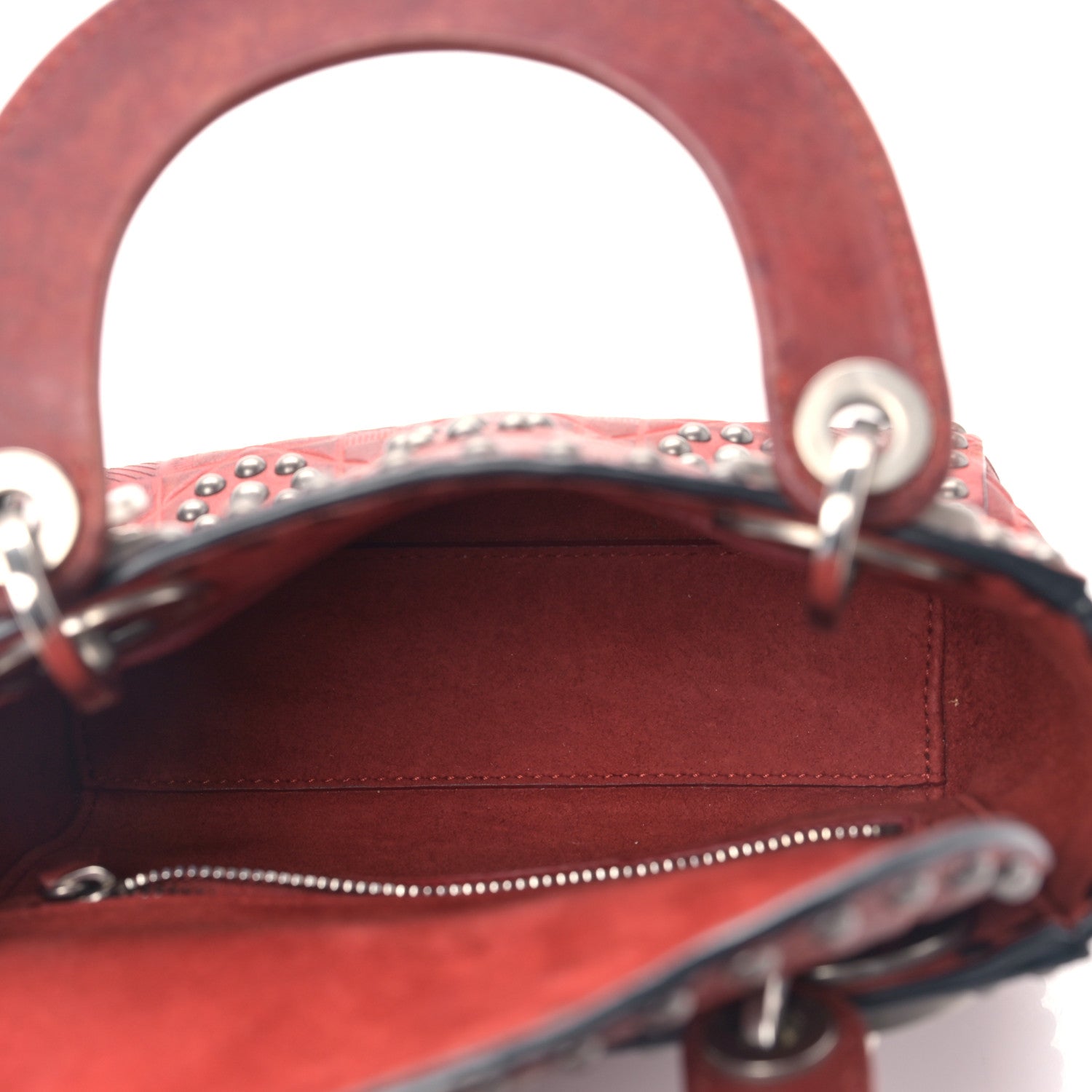 Christian Dior Calfskin Embossed Cannage Flower Studded Mini Lady Dior Bag Red 5 of 8