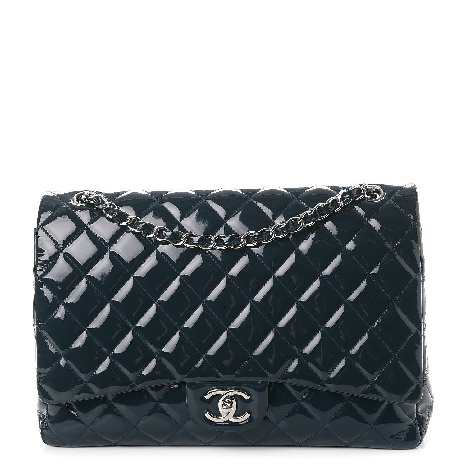 Chanel Patent Quilted Maxi Double Flap Navy Blue 1 of 15