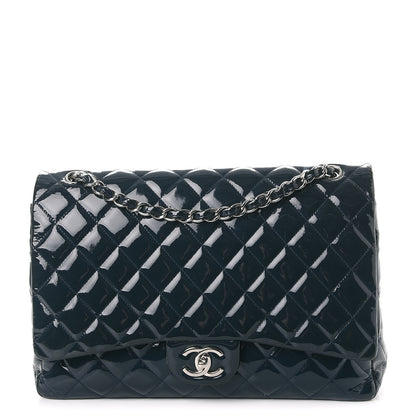 Chanel Patent Quilted Maxi Double Flap Navy Blue 1 of 15