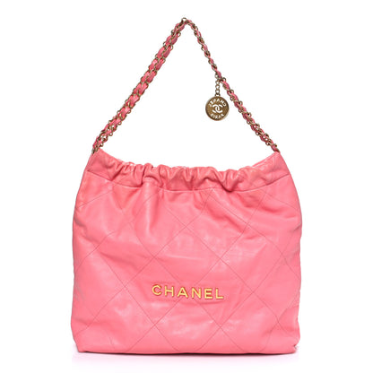 Chanel Shiny Calfskin Quilted Chanel 22 Drawstring Bag Coral Pink Coral Pink 1 of 11