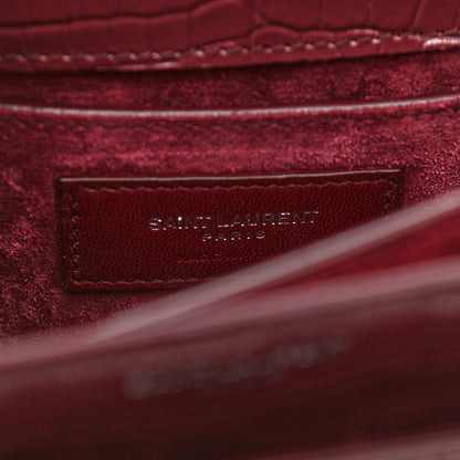 Saint Laurent Calfskin Crocodile Embossed Medium Monogram Sunset Rouge Legion 7 of 10